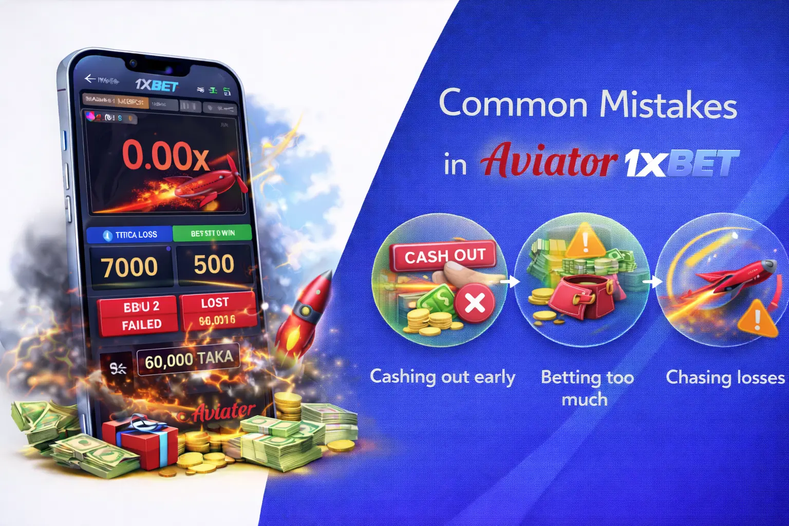 Typical betting errors in Aviator crash game on 1xBet